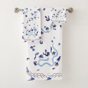 Weiß und Blauer Drache Badhandtuch Set