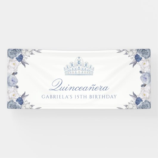Weiß und Blauer Quinceanera Banner (Horizontal)