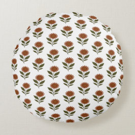 Weiß und Braun Floral Boho Rundes Kissen