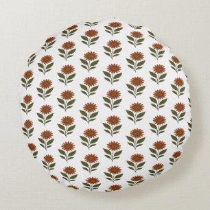 Weiß und Braun Floral Boho Rundes Kissen