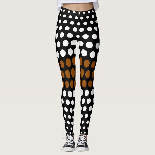Weiß und braun Polka Dot Muster Leggings (Vorderseite)