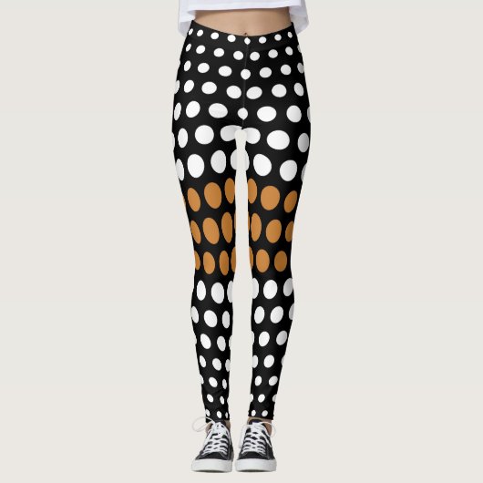 Weiß und Bronze Polka Dot Pattern Leggings (Vorderseite)