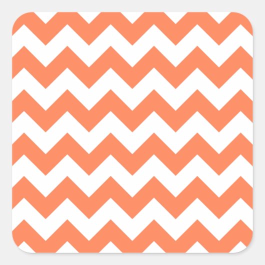 Weiß und Coral Zigzag Muster Quadratischer Aufkleber (Vorderseite)