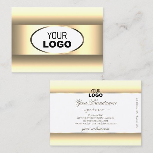 Weiß und Cream Ombre Logo Light Gold Dekor Border Visitenkarte (Vorne/Hinten)