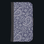 Weiß und Dunkel Navy Vintag Paisley Muster Galaxy S4 Geldbeutel Hülle<br><div class="desc">Elegantes,  weißes Paisley-Muster über dunkelmarineblau Farbe,  die man ändern kann.</div>