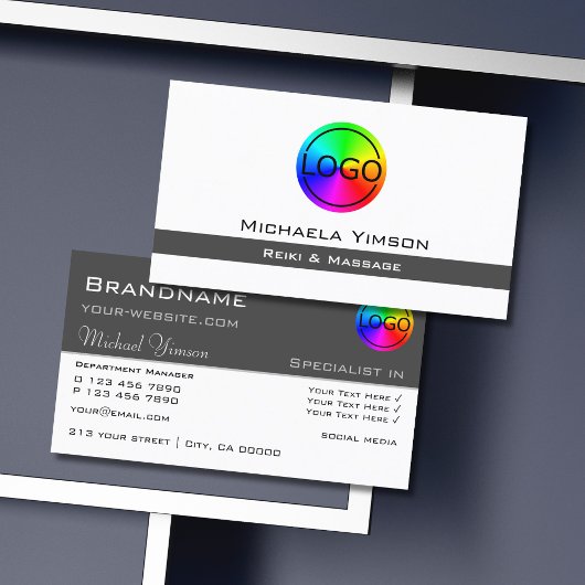 Weiß und Dunkelgrau mit Beruflichem Logo Visitenkarte