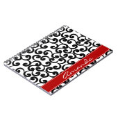 Weiß und Ebenholz-mit Monogramm Element-Druck Notizblock (Linke Seite)