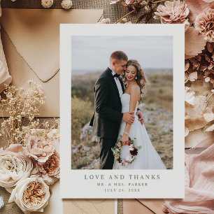 Weiß und elegant Text und Foto Hochzeit Dankeskarte