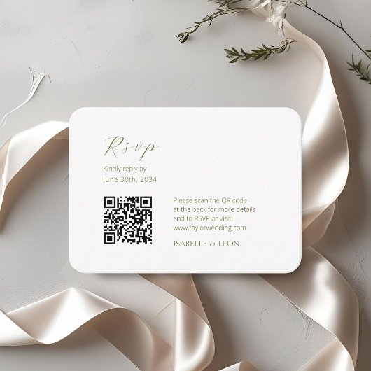 Weiß und Elfenbein | Chic Simple Scrpt QR Code Wed Begleitkarte