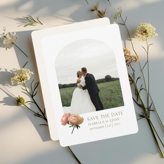 Weiß und Elfenbein | Moderne Olive Green Rose Einladung