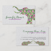 Weiß und farbenfroh Retro Floral Elefant Visitenkarte (Vorne/Hinten)