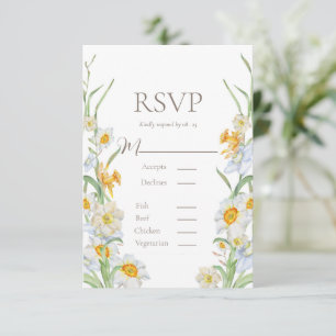 Weiß und gelb, florale Grenz-Hochzeit RSVP Karte