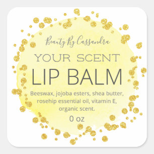 weiß und gelb   Gold Dots Lip Balm Labels Quadratischer Aufkleber