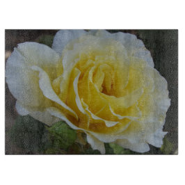 Weiß und Gelb-Rose-Glas-Schneidplatte Schneidebrett