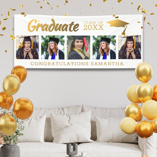 Weiß und Gold 5 Foto Gratulation 2026 Abschluss Banner