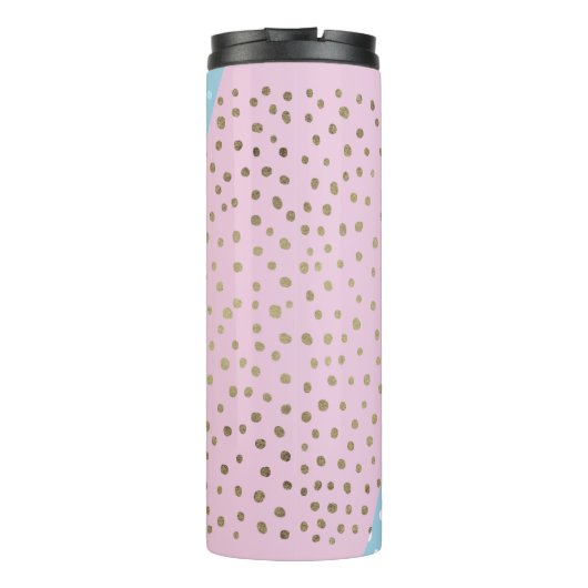 Weiß und Gold Bronze Dot Muster Thermal Tumbler Thermosbecher (Rückseite)