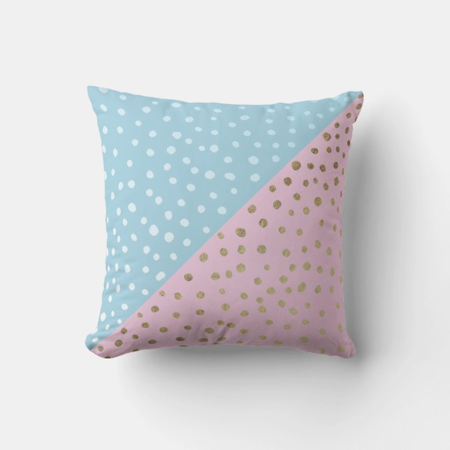 Weiß und Gold Bronze Dot Pattern Pillow Kissen (Vorderseite)