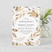 Weiß und Gold Elegante Blätter Laurel Wedding Einladung (Stehend Vorderseite)