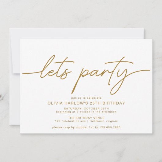 Weiß und Gold | Elegante Moderne jedes Alters Gebu Einladung (Vorderseite)