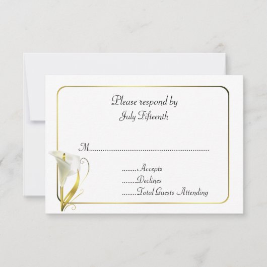 Weiß und Gold mit Calla Lily Wedding RSVP Card (Vorderseite)