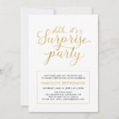 Weiß und Gold | Modern Surprise Retirement Party Einladung (Vorderseite)