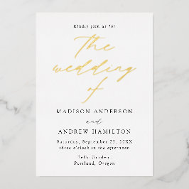 Weiß und Gold Moderne Hochzeit Folieneinladung