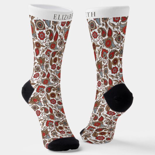 Weiß und Gold rotes Paisley Muster Socken (Gewinkelt)