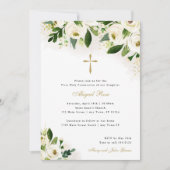 Weiß und Gold Wasserfarben Blumenkreuz Einladung (Vorderseite)