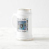 Weiß und Goldbier Stein mit Molon Labe Logo Bierglas (Vorderseite Links)
