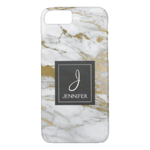 Weiß und Goldelegantes Marmorierungmonogramm Case-Mate iPhone Hülle