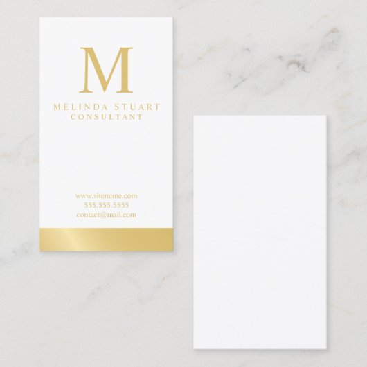Weiß und Goldelegantes Monogramm Visitenkarte (Vorne/Hinten)