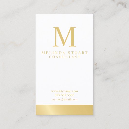 Weiß und Goldelegantes Monogramm Visitenkarte (Vorderseite)