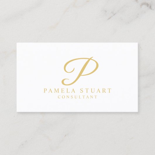 Weiß und Goldelegantes Monogramm Visitenkarte (Vorderseite)