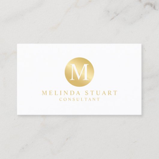 Weiß und Goldelegantes Monogramm Visitenkarte (Vorderseite)