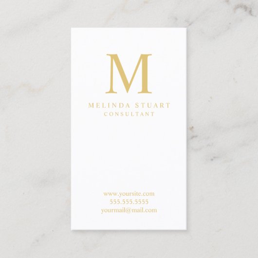 Weiß und Goldelegantes Monogramm Visitenkarte (Vorderseite)