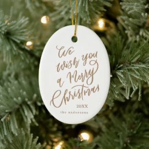 Weiß- und Goldene Frohe Weihnachts-Schriftzug-Foto Keramik Ornament