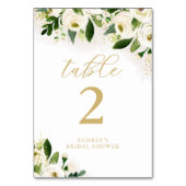 Weiß und goldfarbene Blüten Personalisiert Tischnummer (Rückseite)