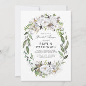 Weiß und goldfarbener Blumenreath Elegantes Brautp Einladung (Vorderseite)