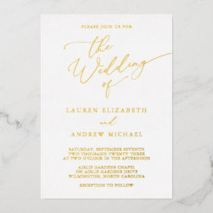Weiß und Goldfolie Monogramm Minimalistische Hochz Folieneinladung