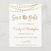 Weiß- und Goldfolie Save the Date Ankündigungspostkarte (Vorderseite)