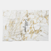 Weiß- und Goldmarmor, Schwarzer Script-Name oder M Geschirrtuch (Horizontal)