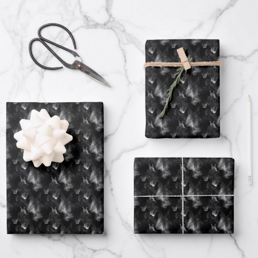 Weiß und Grau rauchen auf schwarz Geschenkpapier Set (Vorderseite)