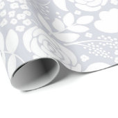 Weiß und grau stilisierte Rose und Blume Geschenkpapier (Rolleneckpunkt)