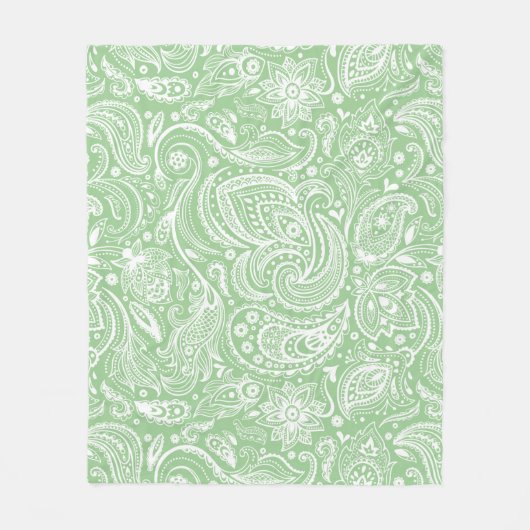 Weiß und grün-florales Paisley-Muster Fleecedecke (Vorderseite)