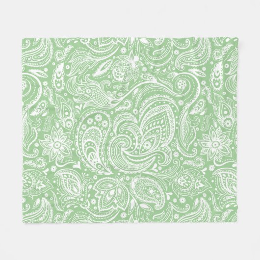 Weiß und grün-florales Paisley-Muster Fleecedecke (Vorderseite (Horizontal))