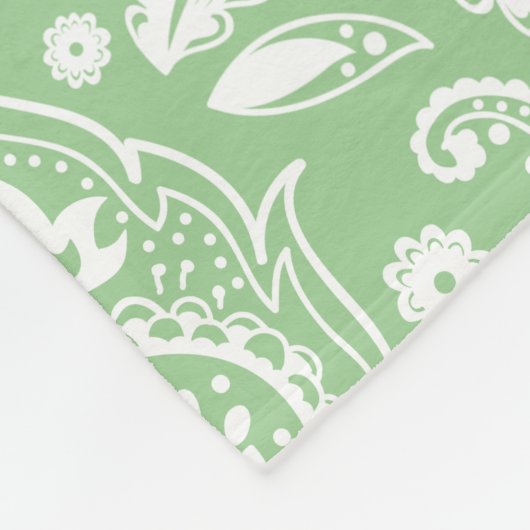 Weiß und grün-florales Paisley-Muster Fleecedecke (Ecke)