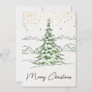 Weiß und Grün Handgezeichnet Frohe Weihnachten Einladung