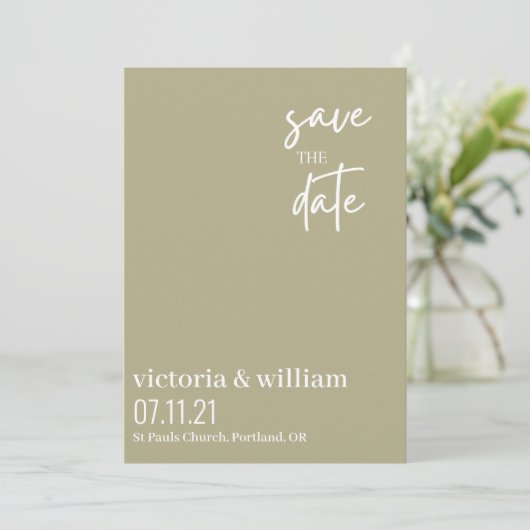 Weiß und grün modern Save the Date (Stehend Vorderseite)