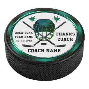 Weiß und grün, Personalisiert COACH, Hockey Pucks
