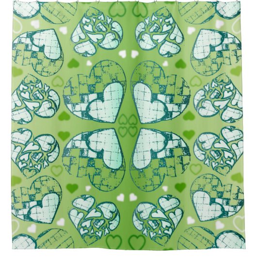 Weiß und grün-weißes Muster romantischer Herzrhyth Duschvorhang (Vorderseite)